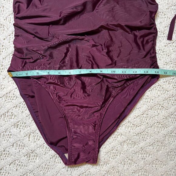 Merona Burgundy One-Piece Swimsuit with Laser Cut Halter – Women’s L - Picture 3 of 9